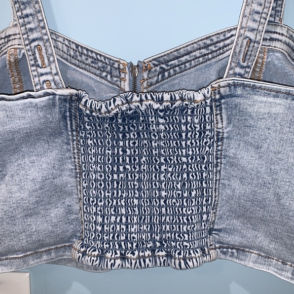 Wild Fable Corset Top Womens XXL Denim Sleeveless Smocked-Back Light Blue - Picture 4 of 6